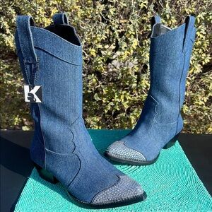 Karl Lagerfeld Lakota cowboy-denim boots-rhinestone-used once with a tag-size 6